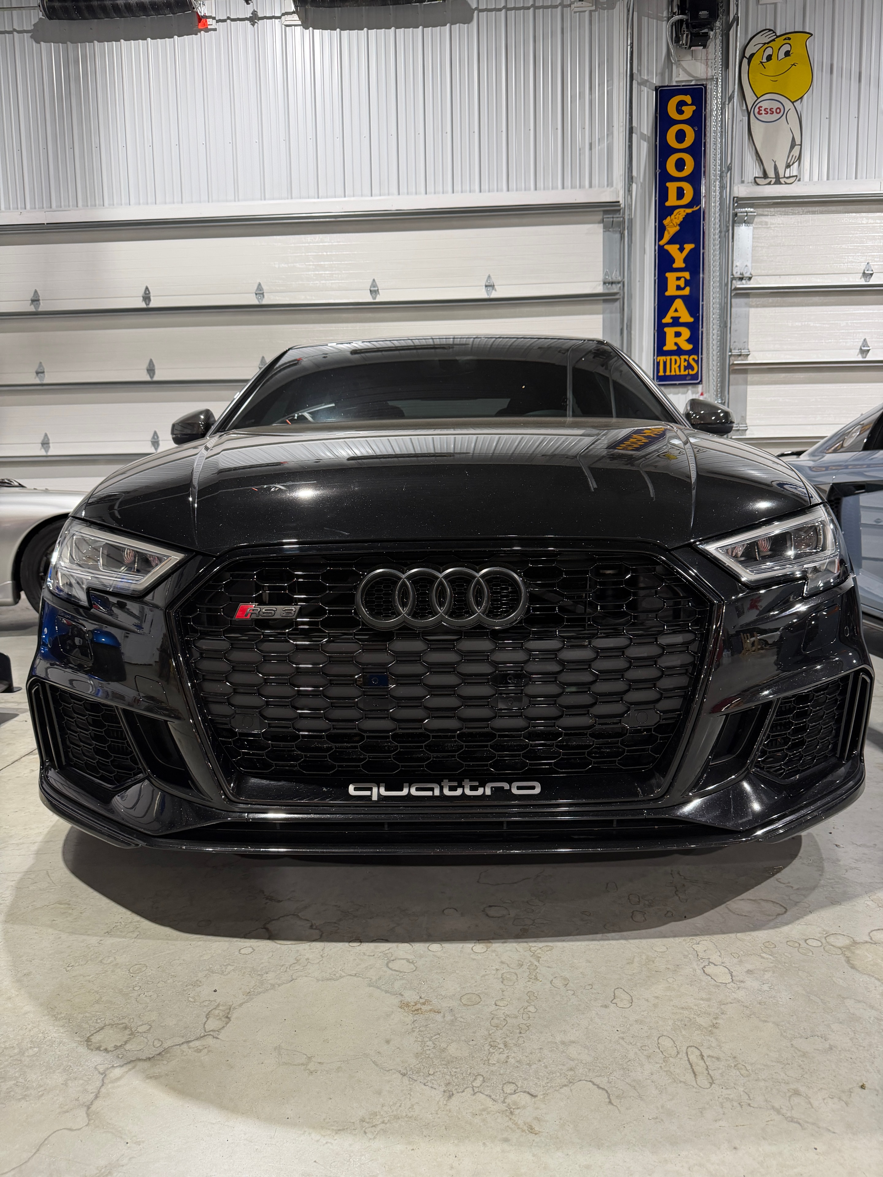 2019 Audi RS3 — straight-on front view showing RS3 badge and quattro grille