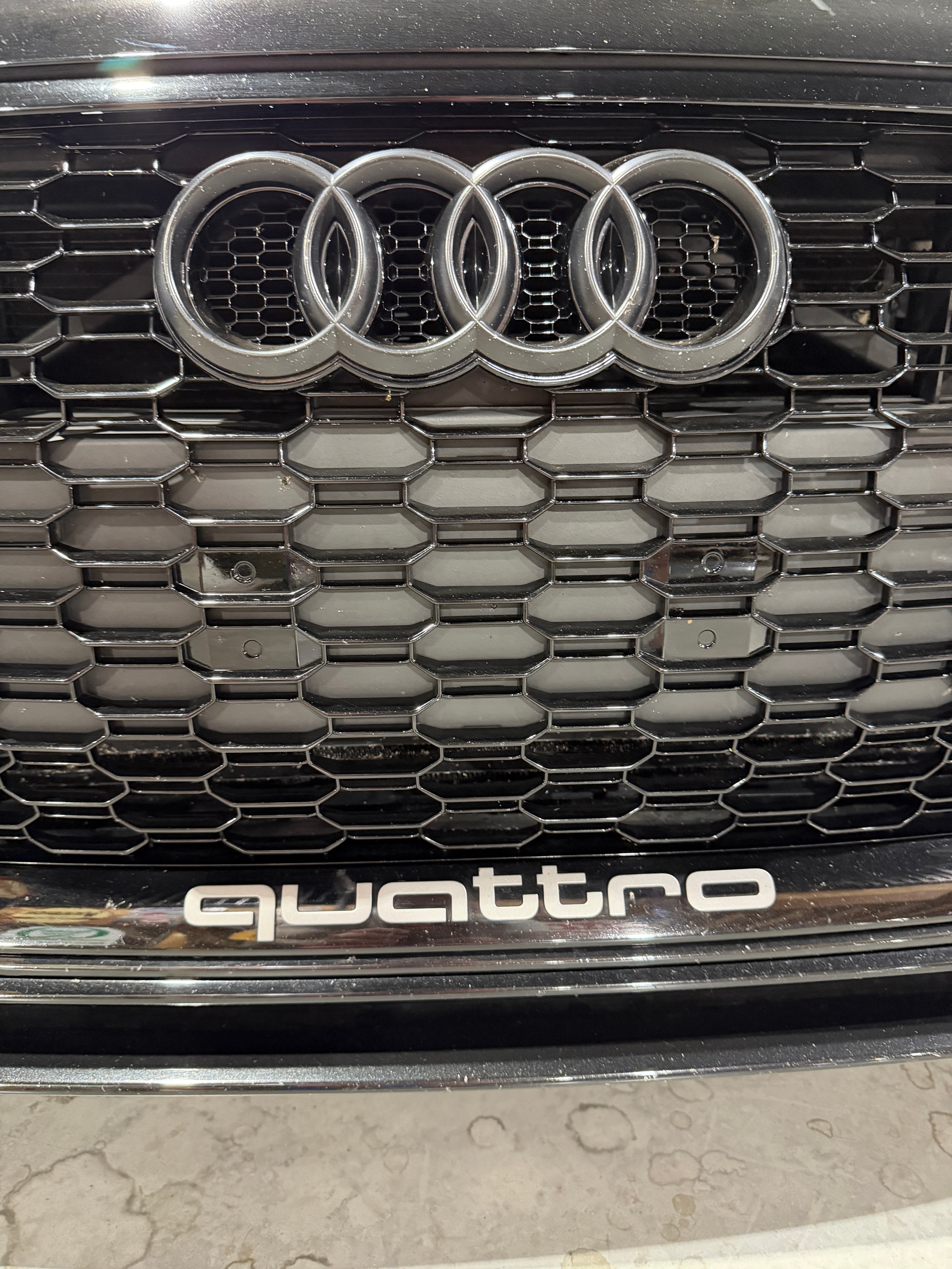 2019 Audi RS3 — honeycomb grille close-up with quattro badge